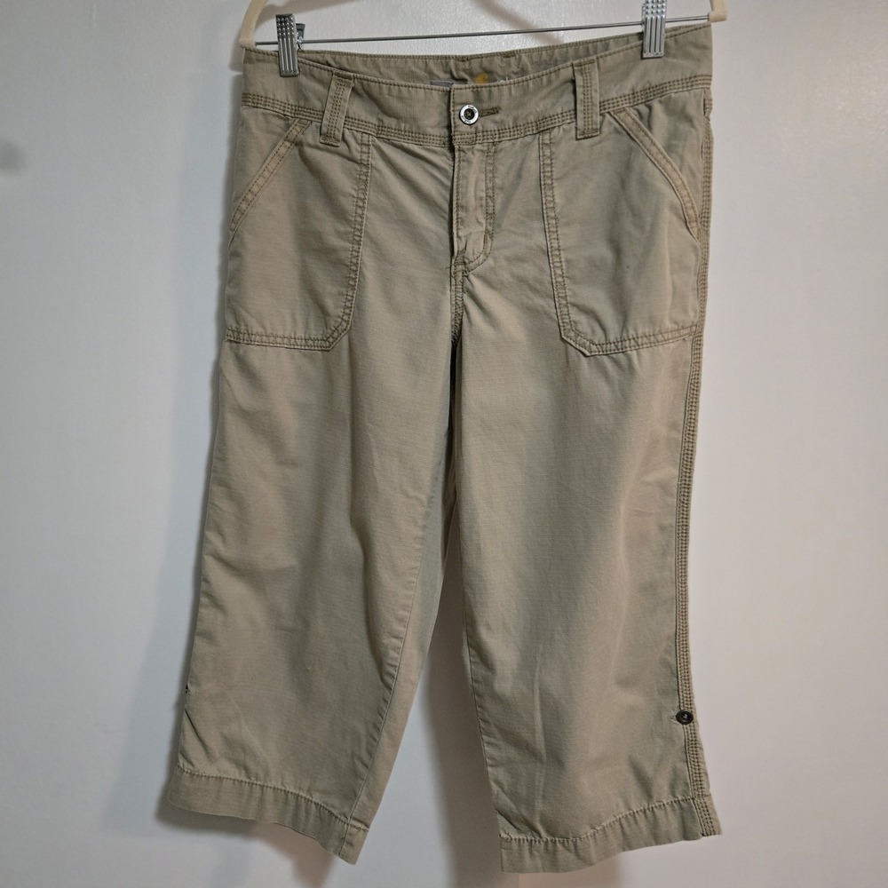 Carhartt Size 6 Tan Khaki  Capri  Crop Pants‎ Pockets Tabbed Legs 32x20"